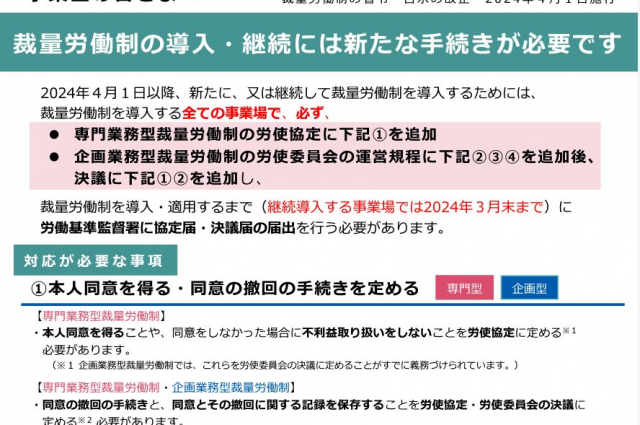 裁量労働制2024年4月改正の解説リーフレットが公開